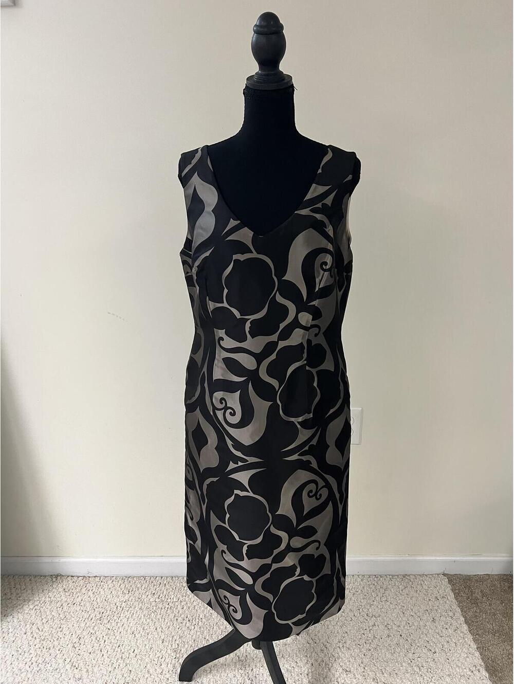 Vintage Escada 100% Silk Jacket Dress Ensemble EU 38 40 Belted Black Taupe